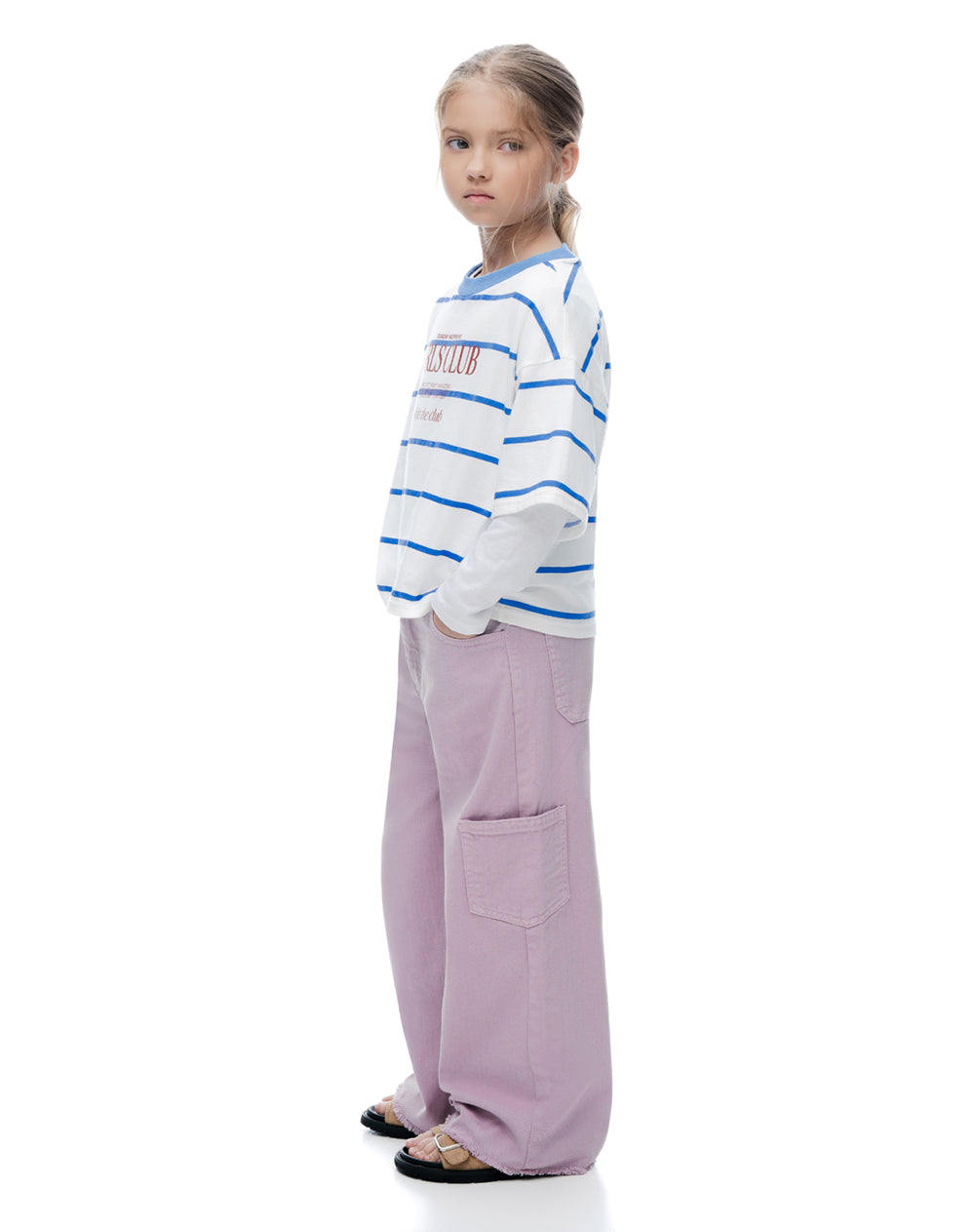 Jean loose tiro medio drill rosado niña