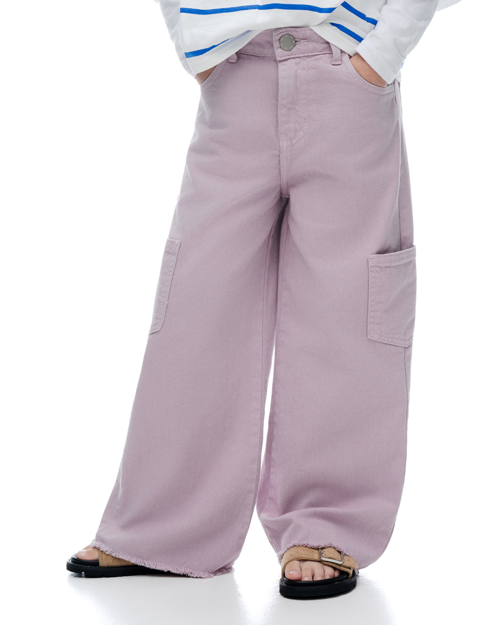 Jean loose tiro medio drill rosado niña