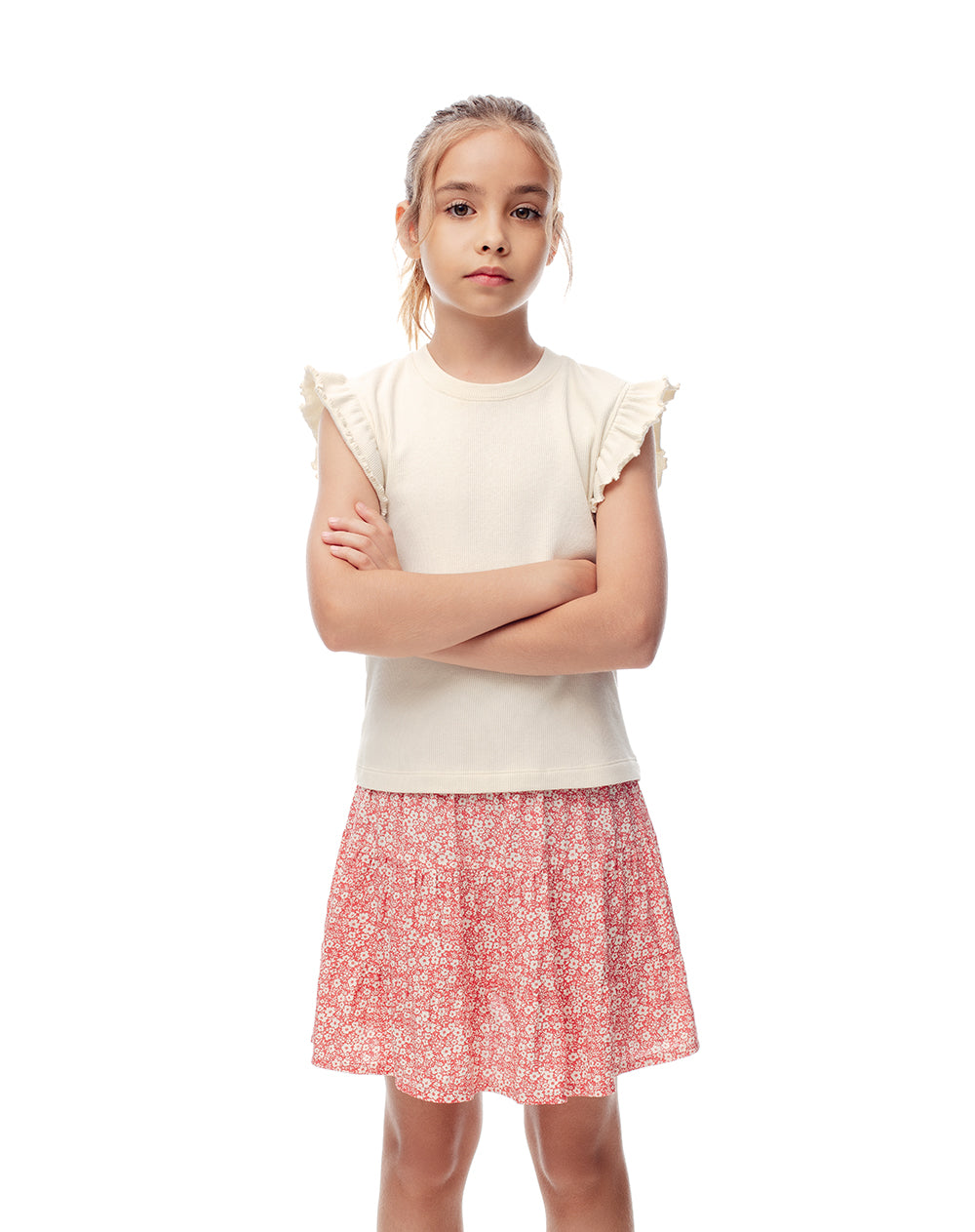 Falda tiro medio capas estampada niña