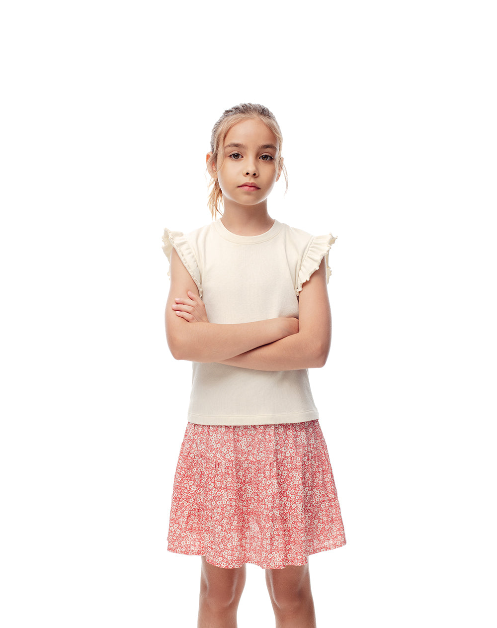 Falda tiro medio con volantes estampada para niña