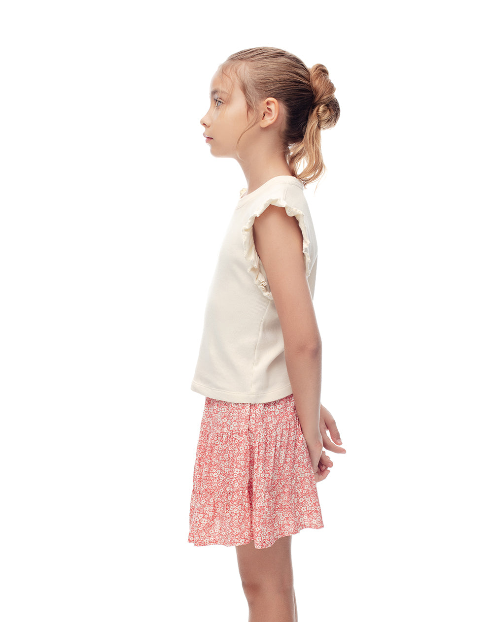 Falda tiro medio capas estampada niña