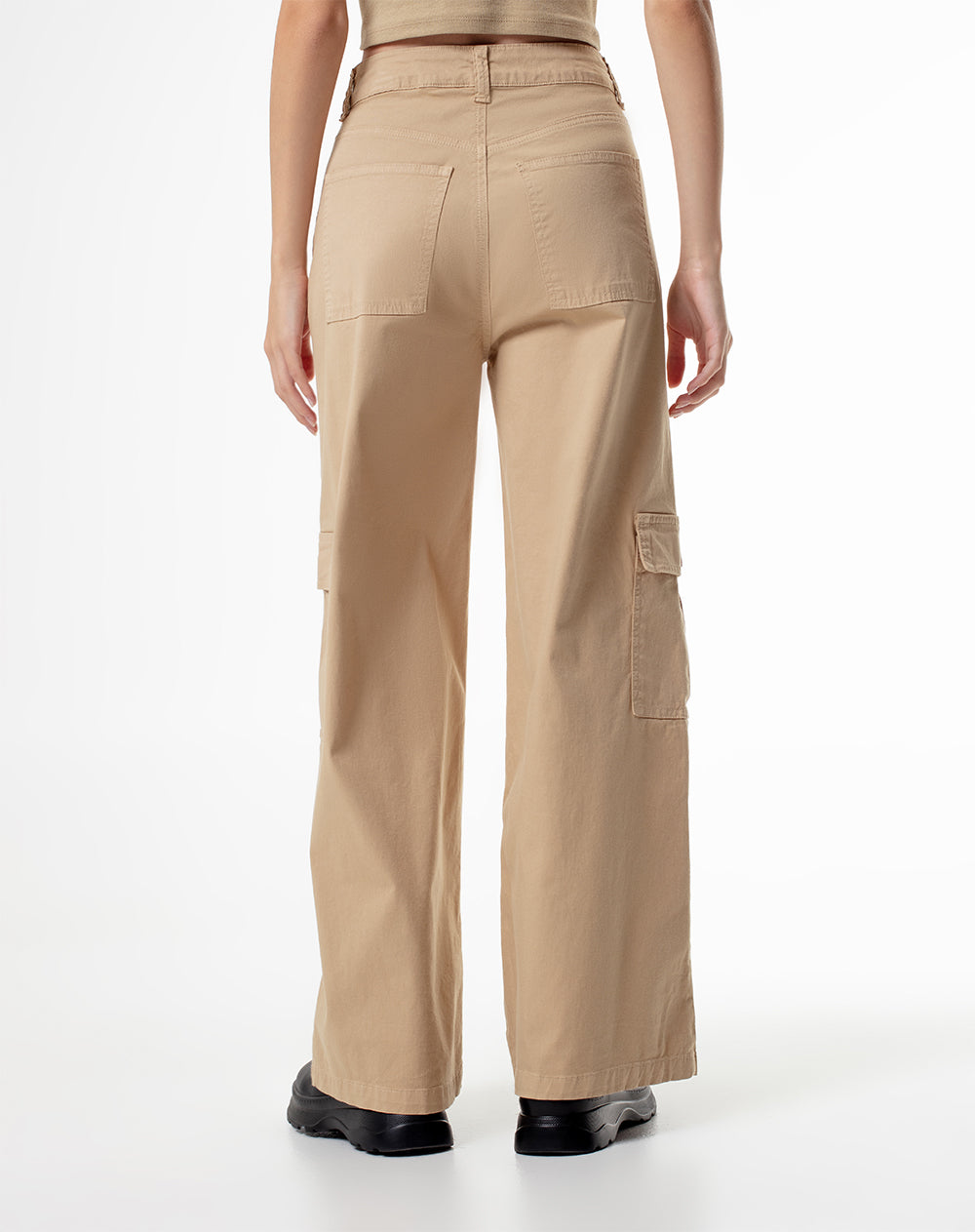 Cargo relaxed fit tiro alto habano