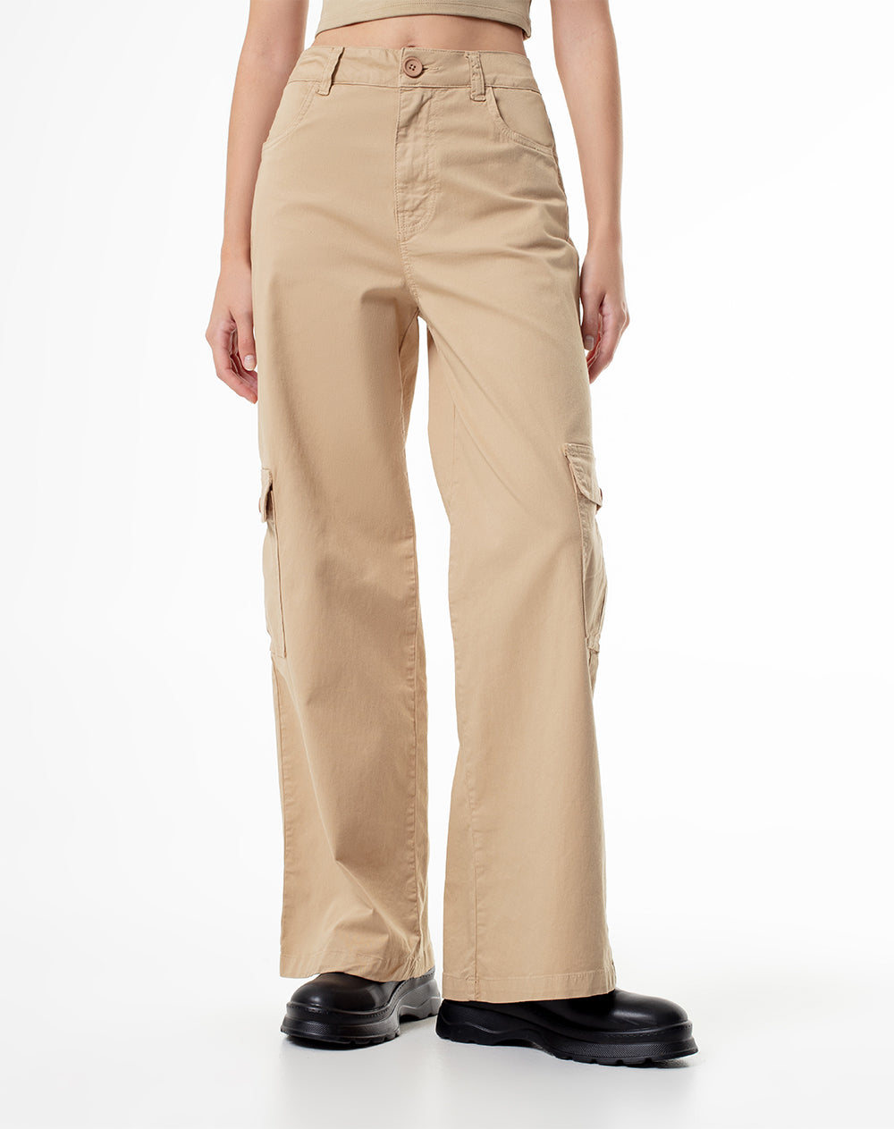 Cargo relaxed fit tiro alto habano