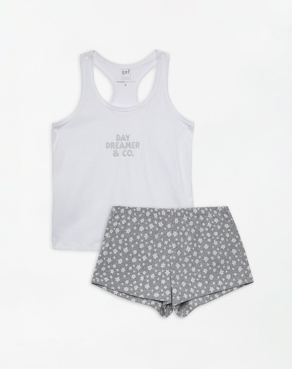Pijama regular fit gris jaspeada estampada