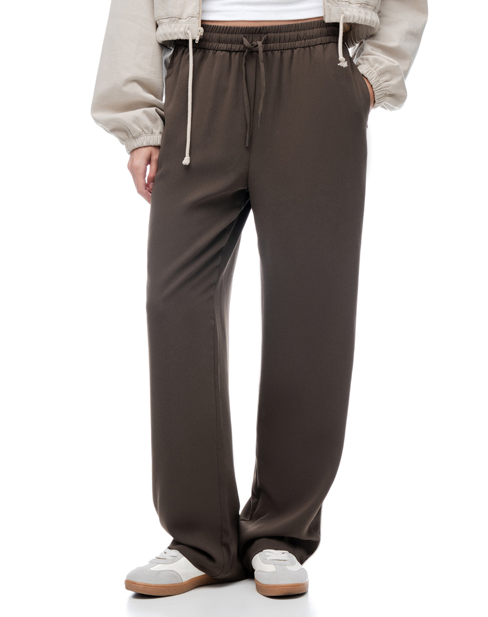 Pantalón loose tiro alto chocolate mujer