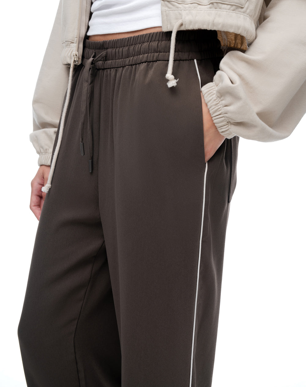 Pantalón loose tiro alto chocolate mujer