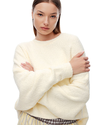 Suéter relax textura bouclé amarillo mujer