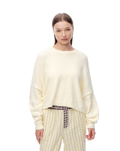 Suéter relax textura bouclé amarillo mujer