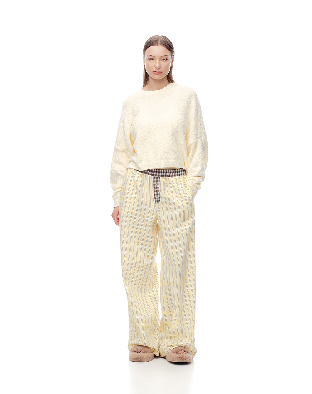 Suéter relax textura bouclé amarillo mujer