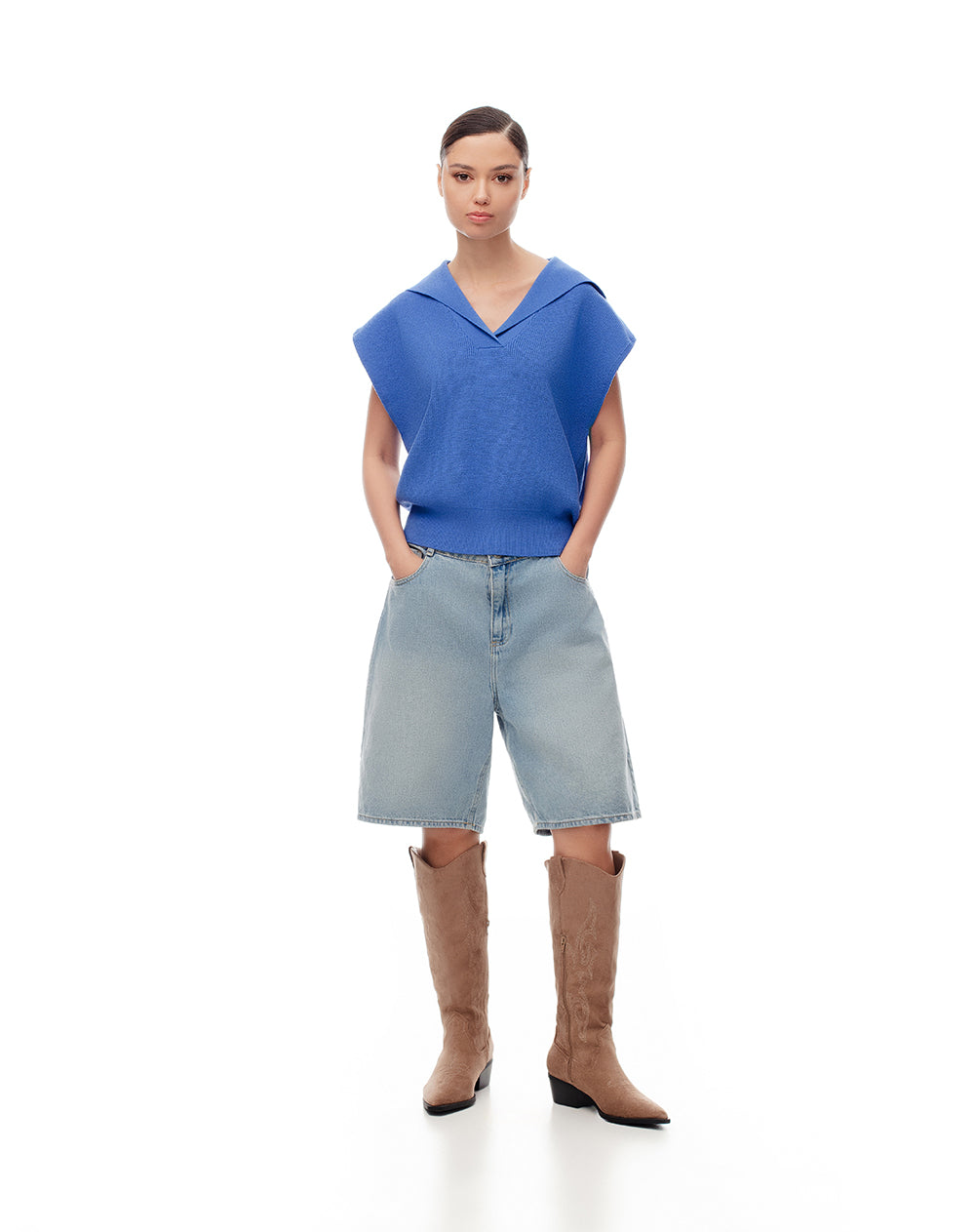 Chaleco oversized fit sin capucha azul