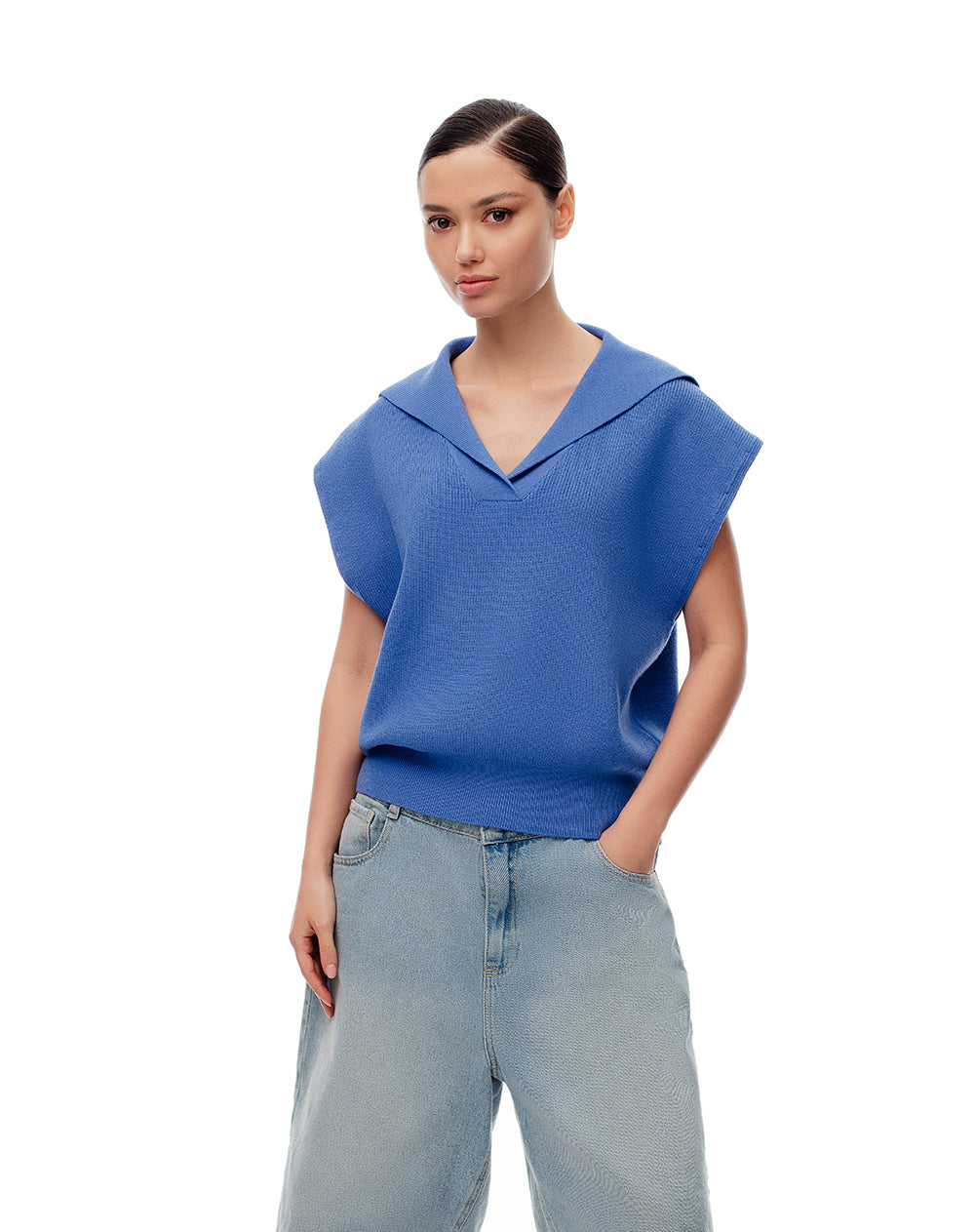 Chaleco oversized fit sin capucha azul