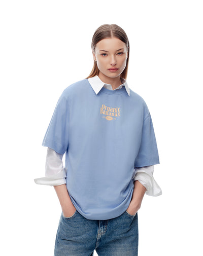 Camiseta oversize algodón azul mujer