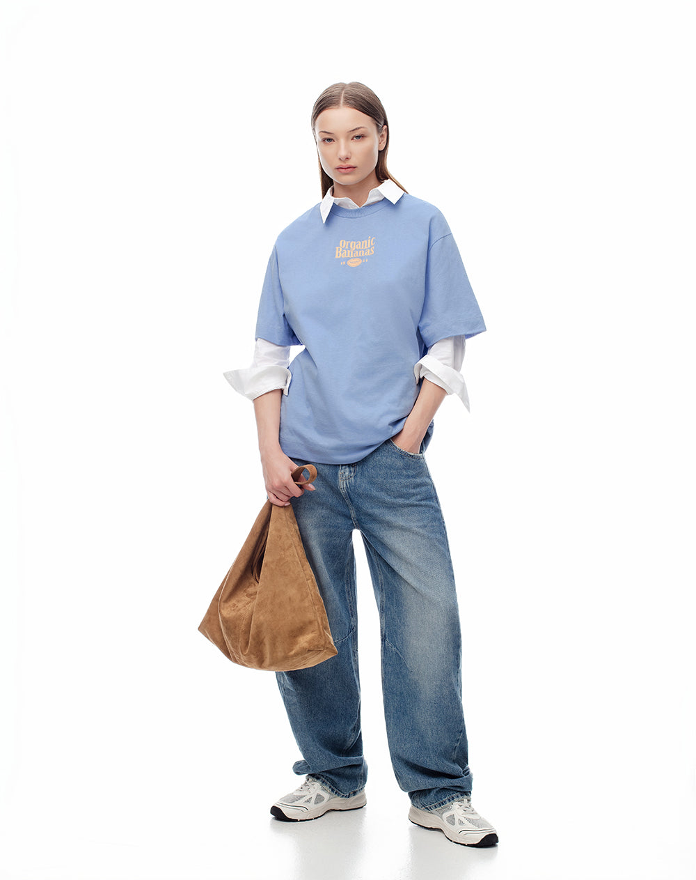 Camiseta oversize algodón azul mujer