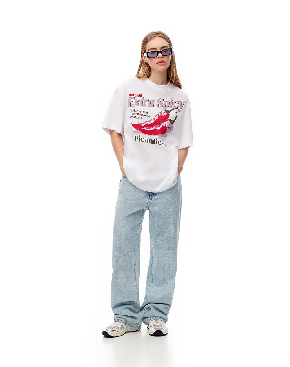 Camiseta oversize algodón blanca estampada mujer