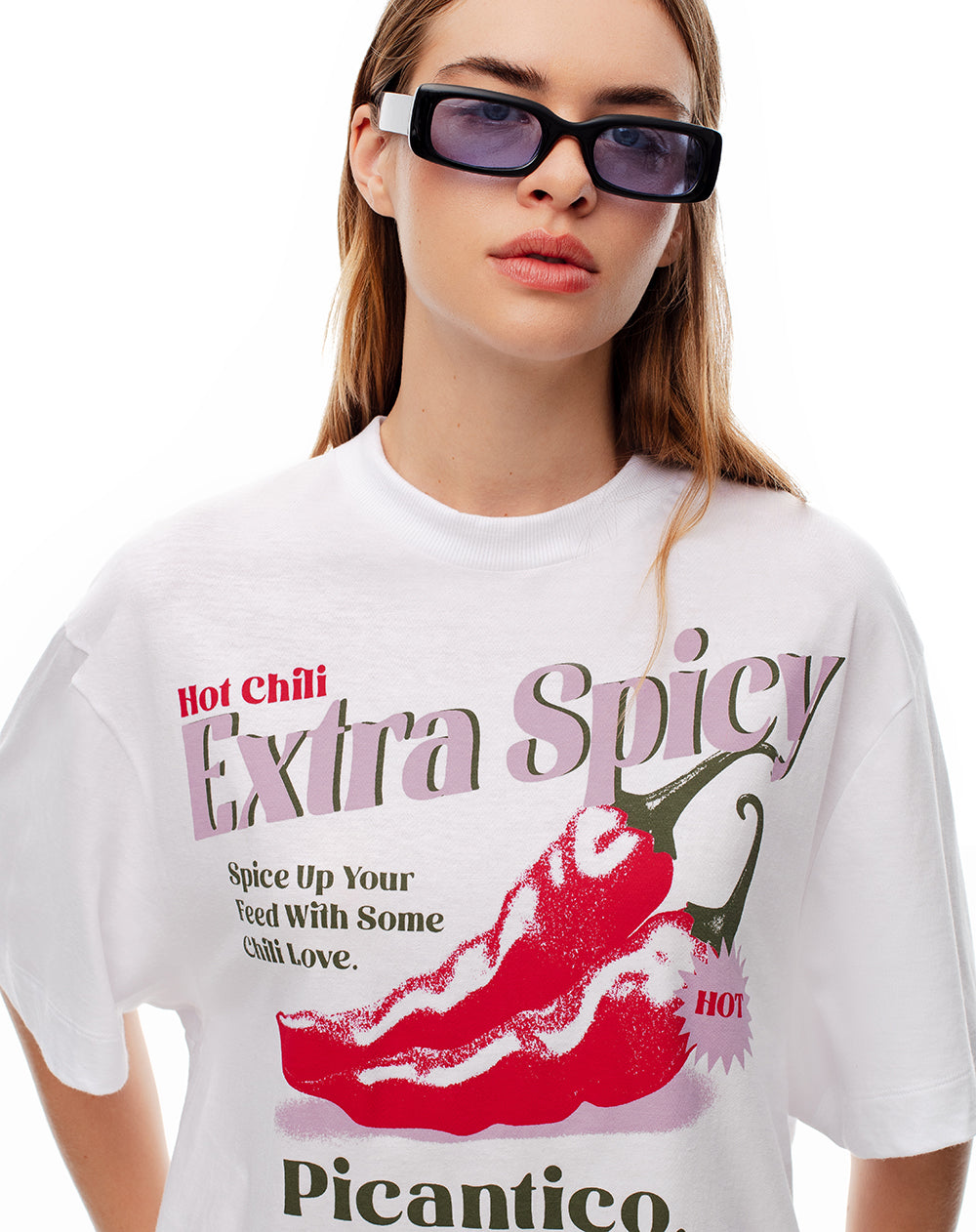 Camiseta oversize algodón blanca estampada mujer
