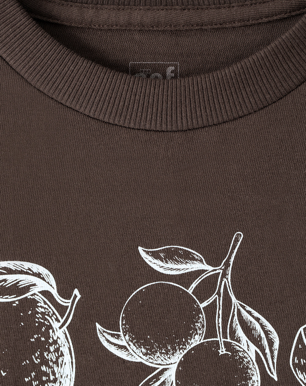 Camiseta oversize algodón chocolate estampada mujer