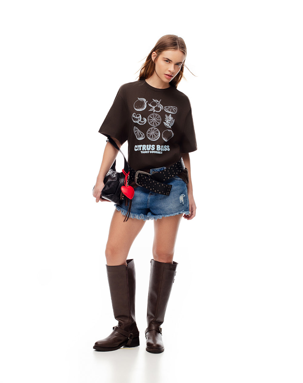 Camiseta oversize algodón chocolate estampada mujer