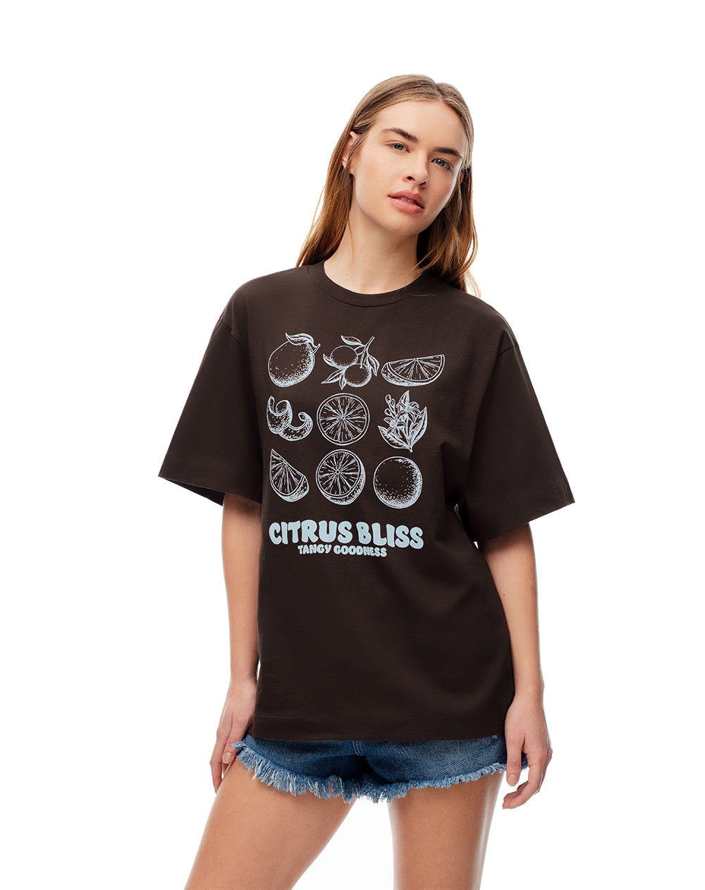 Camiseta oversize algodón chocolate estampada mujer
