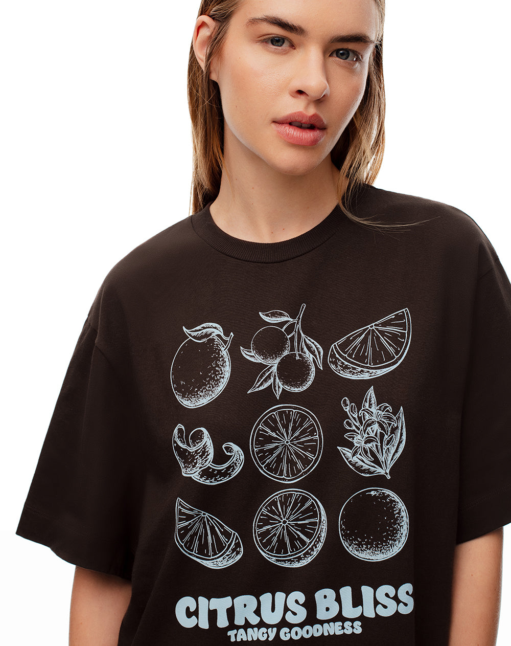Camiseta oversize algodón chocolate estampada mujer
