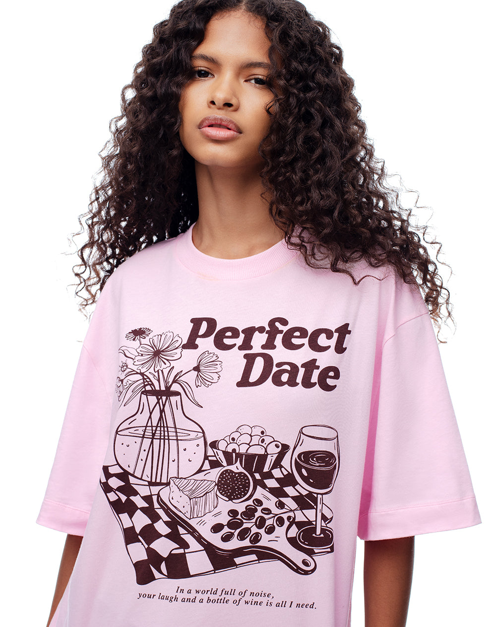 Camiseta oversize algodón rosa estampada mujer