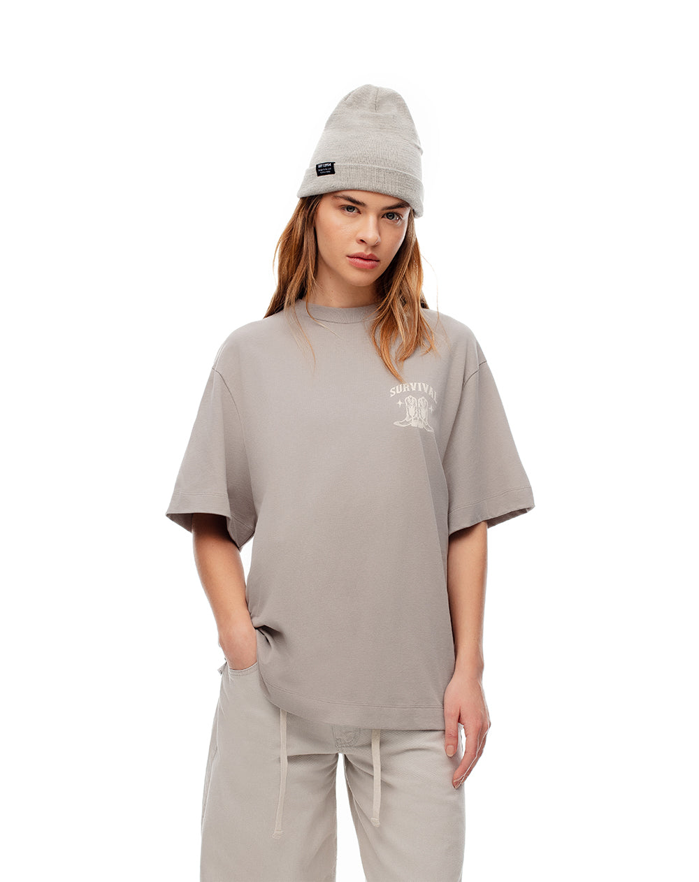 Camiseta relaxed fit manga corta taupe