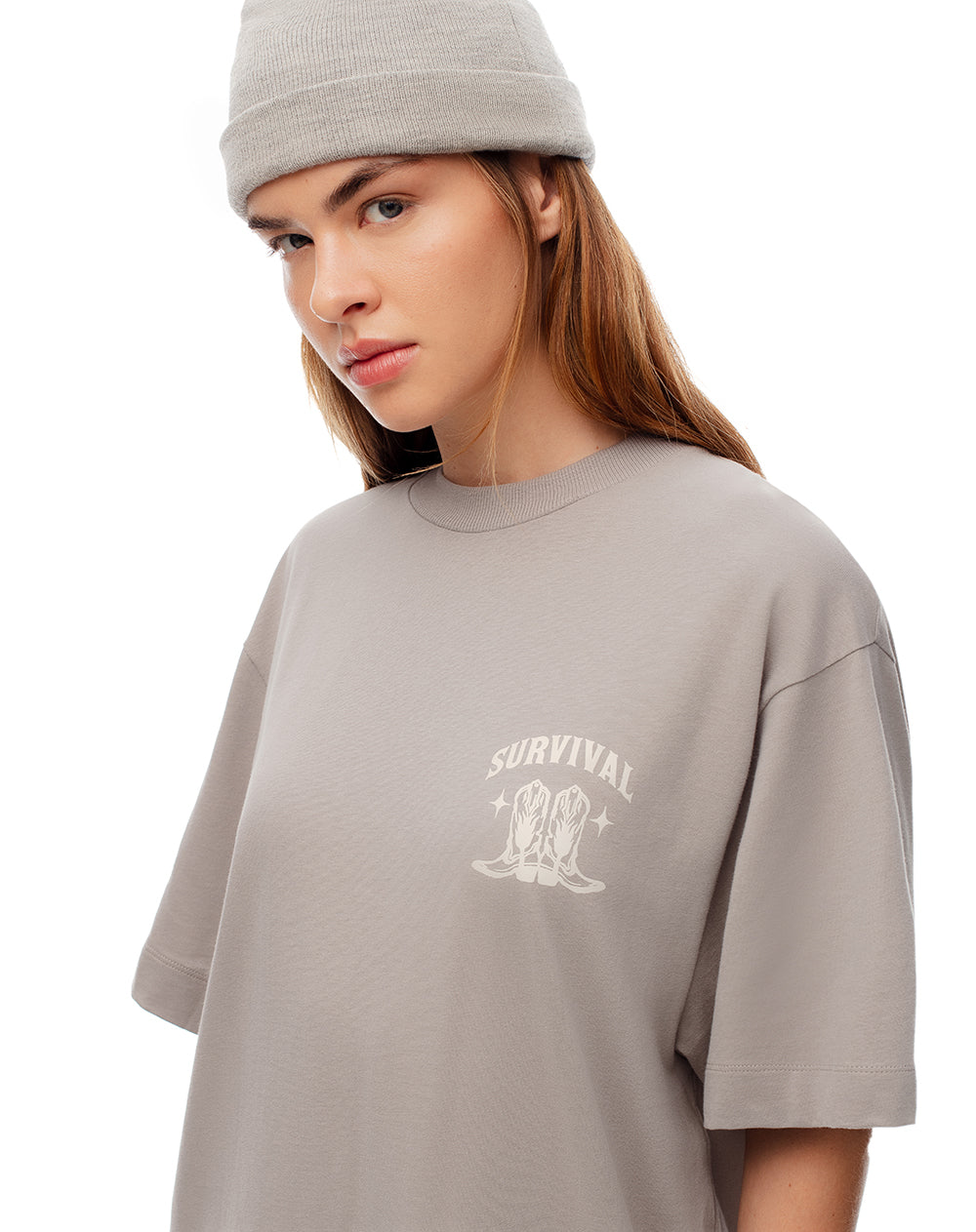 Camiseta relaxed fit manga corta taupe