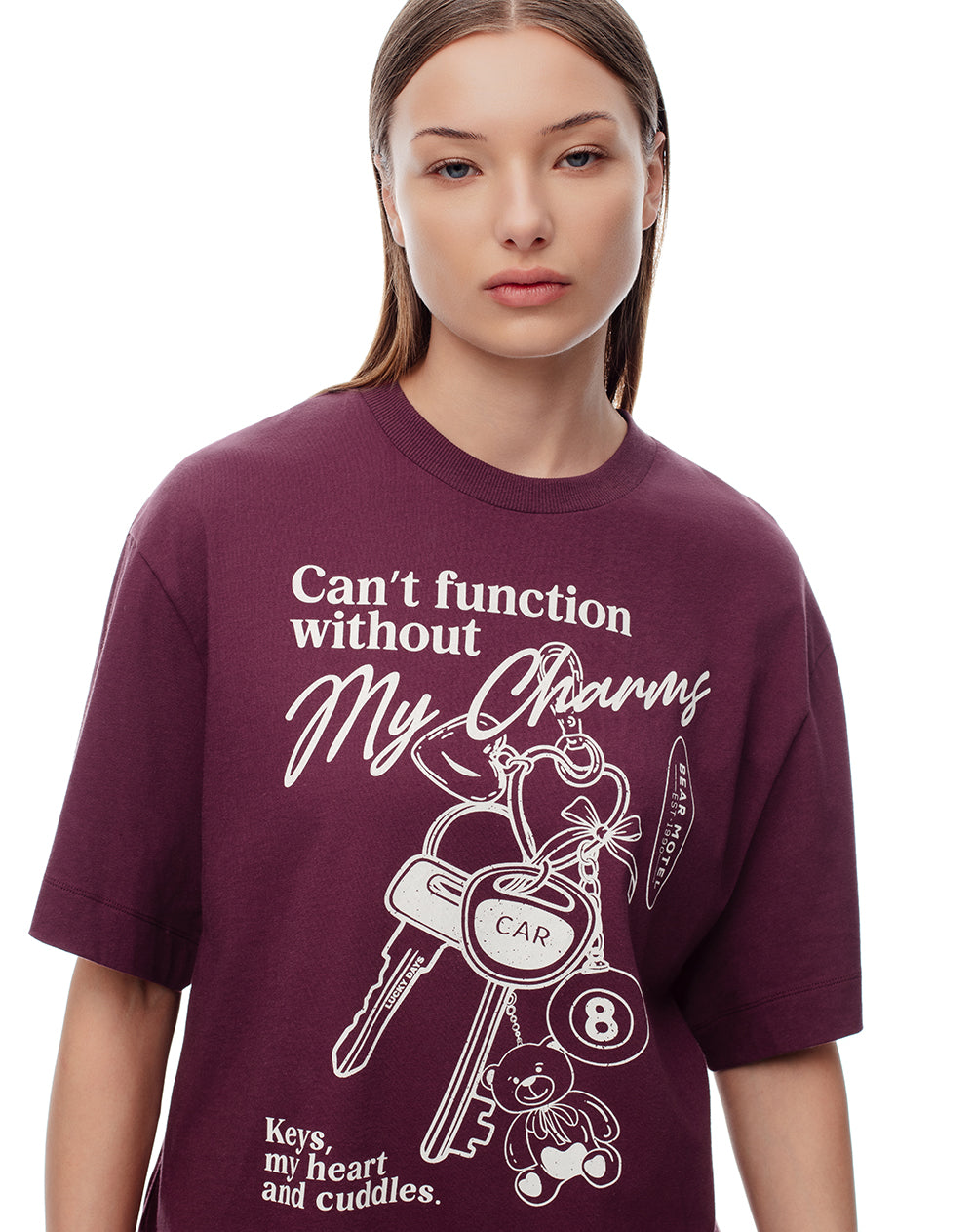 Camiseta oversize algodón vino tinto mujer