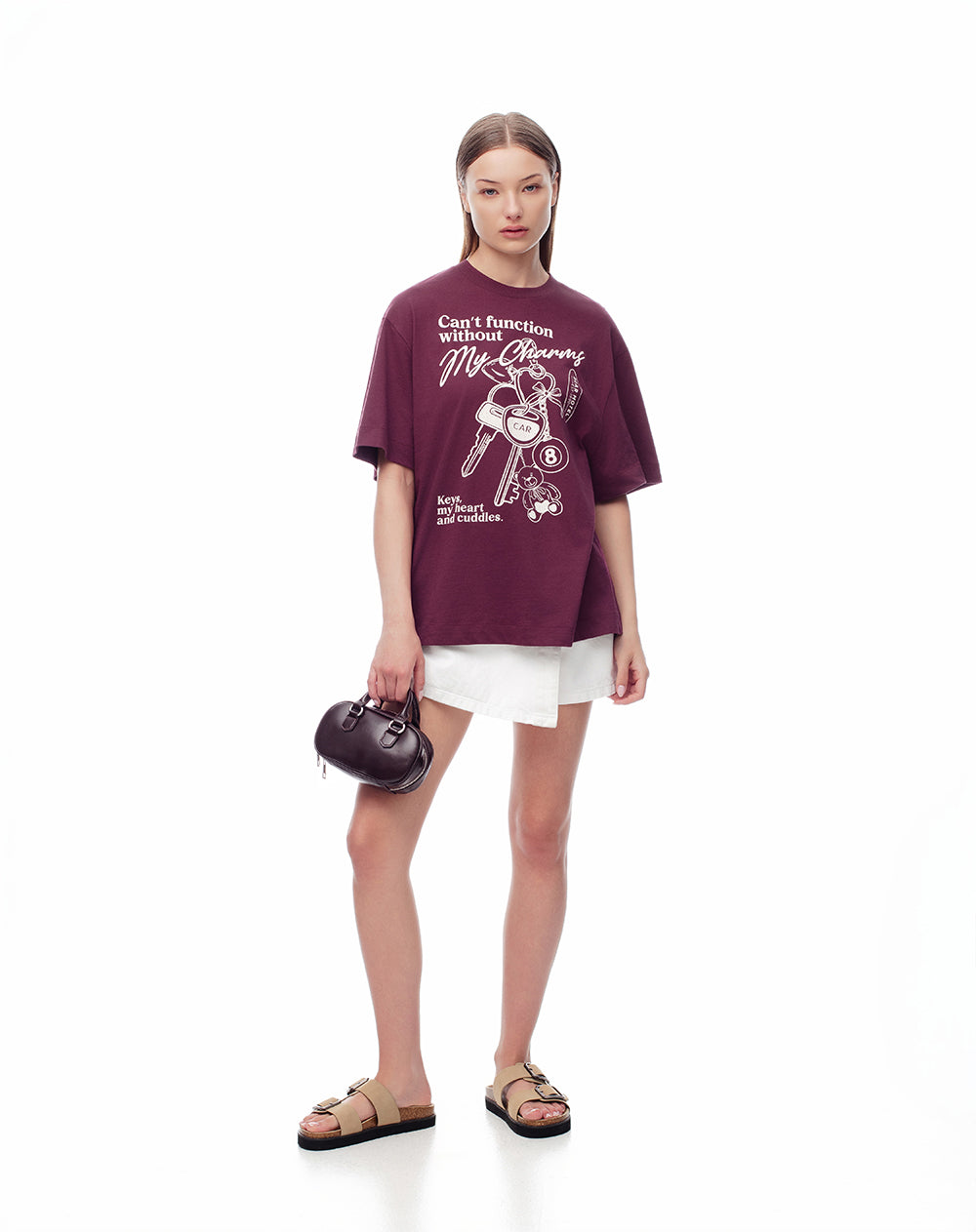 Camiseta oversize algodón vino tinto mujer