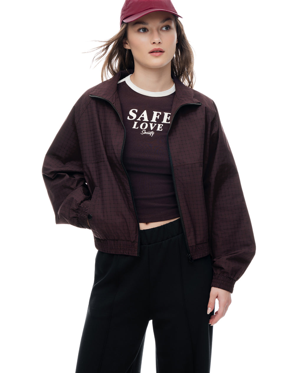 Chaqueta regular sin capucha morado estampado mujer
