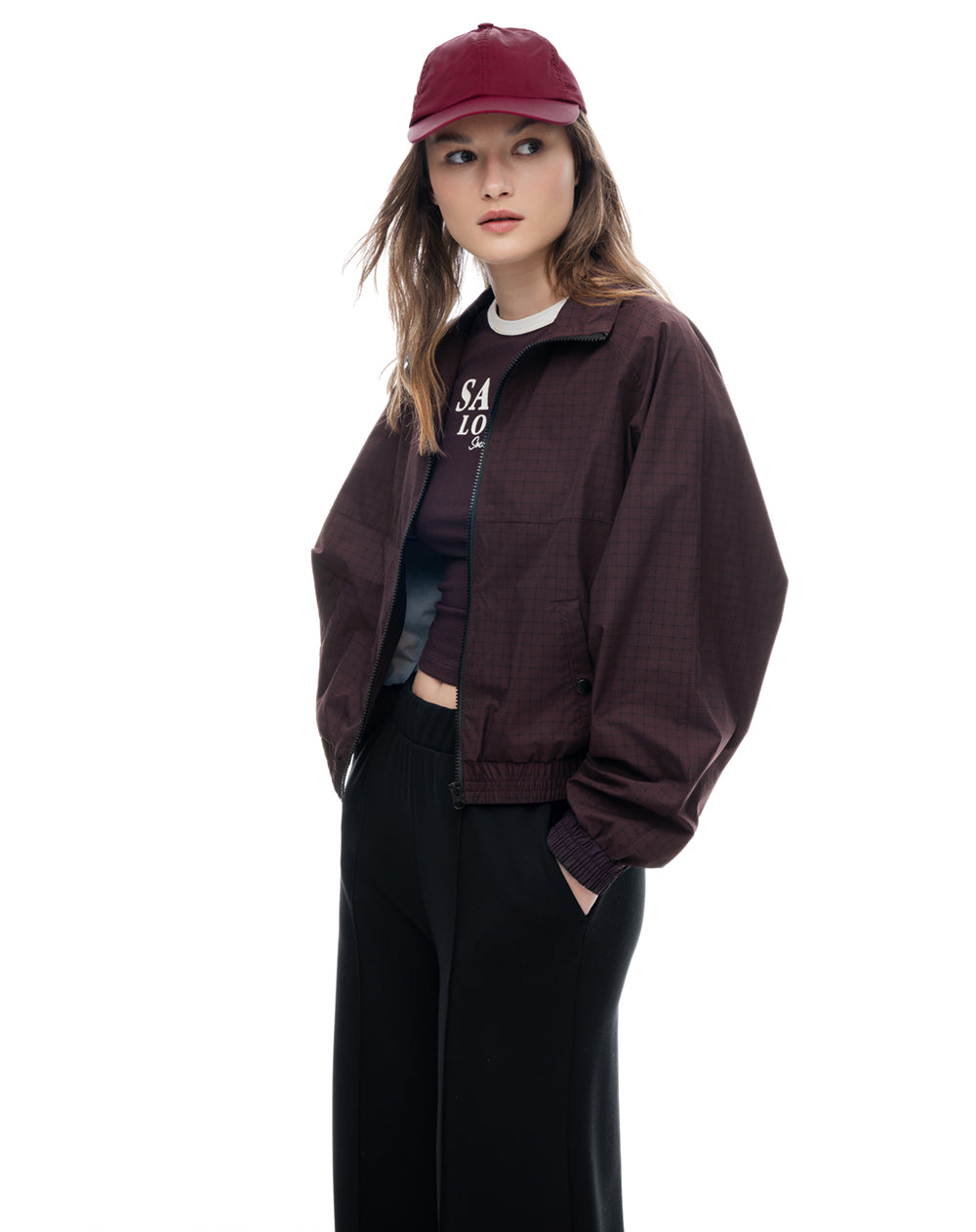 Chaqueta regular sin capucha morado estampado mujer