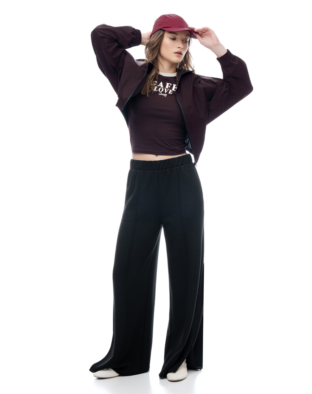 Chaqueta regular sin capucha morado estampado mujer