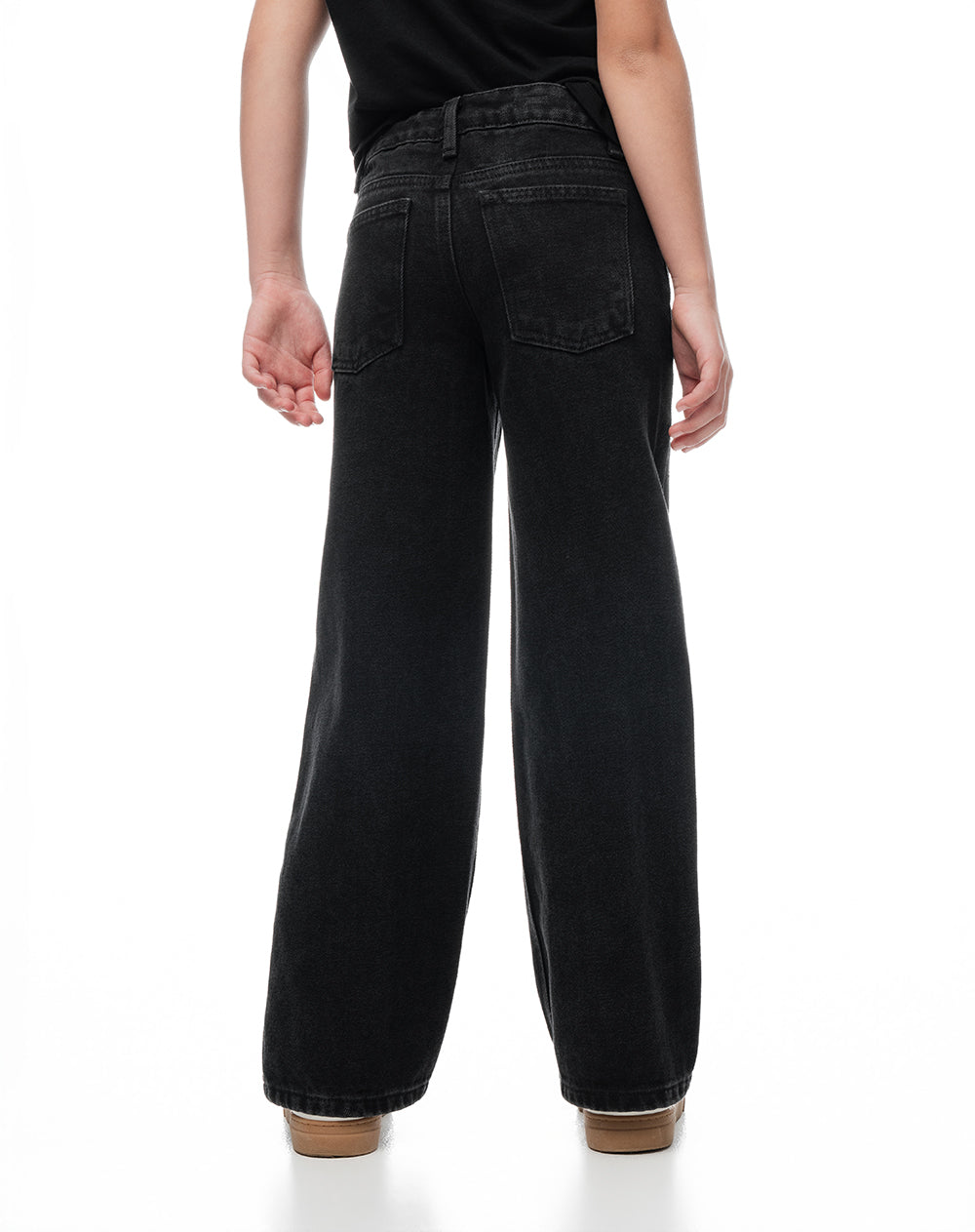 Jean wide leg tiro medio brillos negro niña