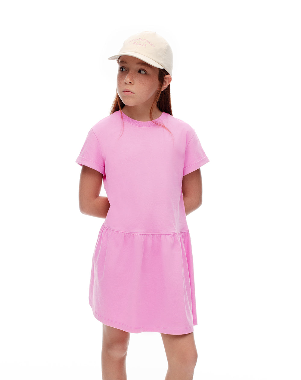 Vestido corto algodón rosa niña