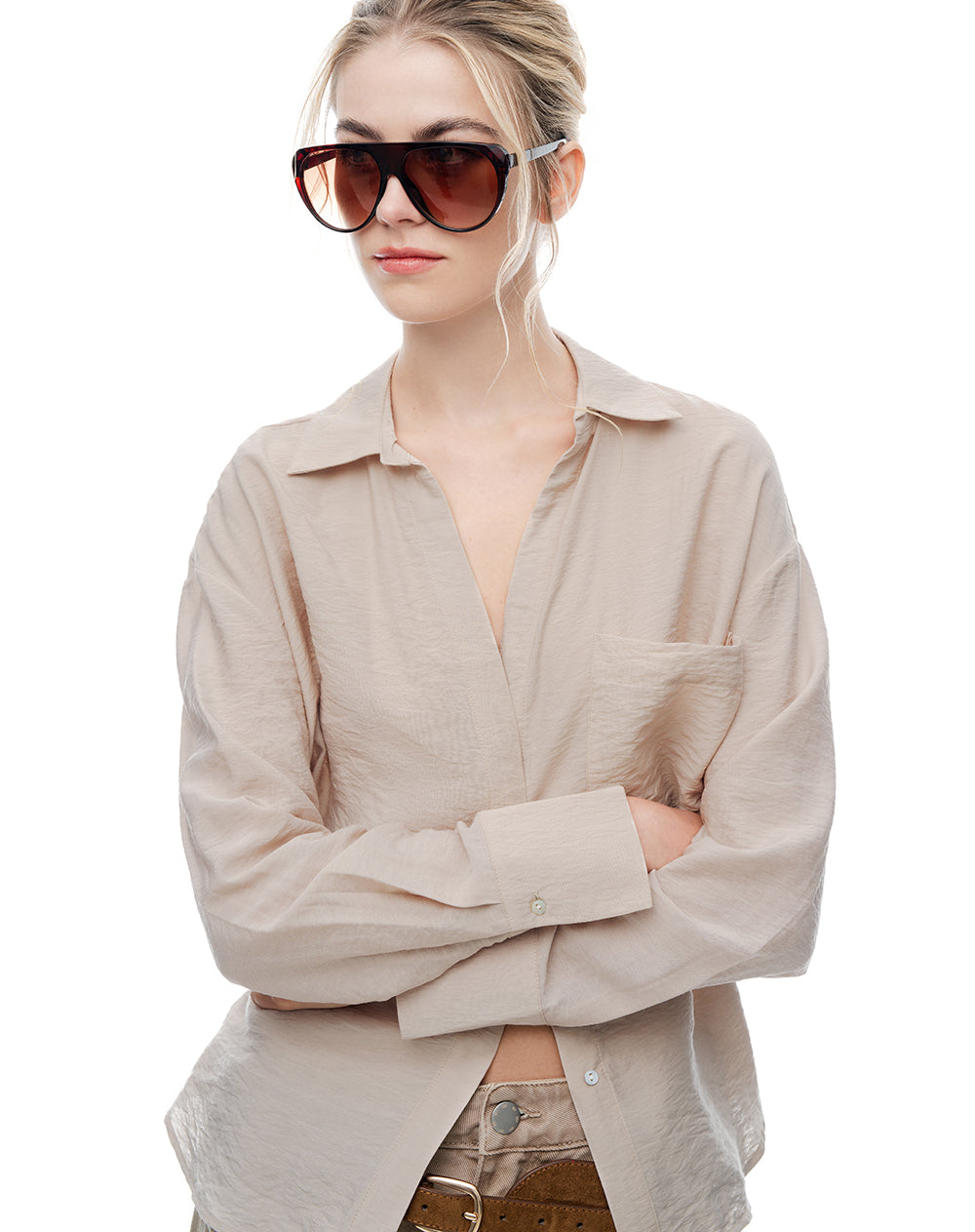 Camisa manga larga regular arena mujer