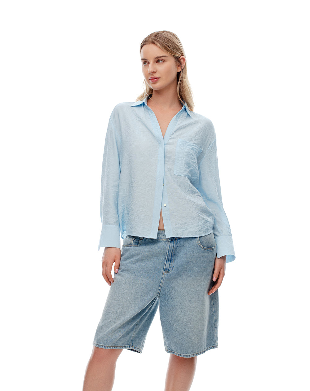 Camisa regular fit manga larga azul