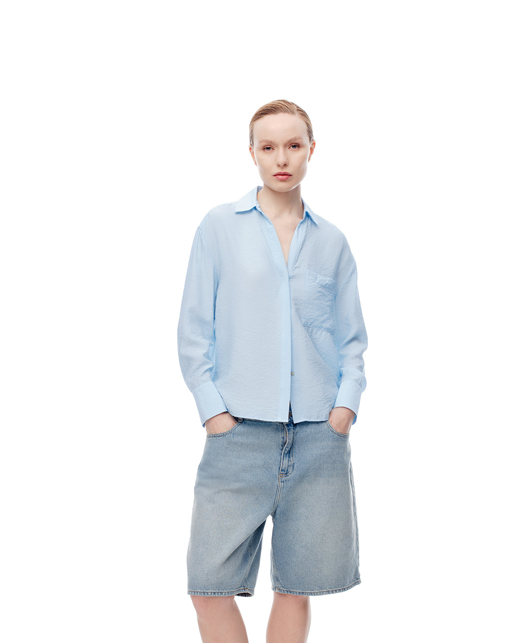 Camisa regular fit manga larga azul