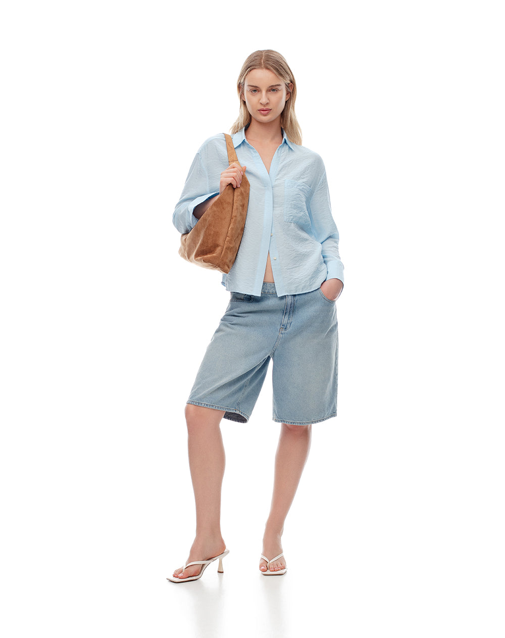Camisa regular fit manga larga azul