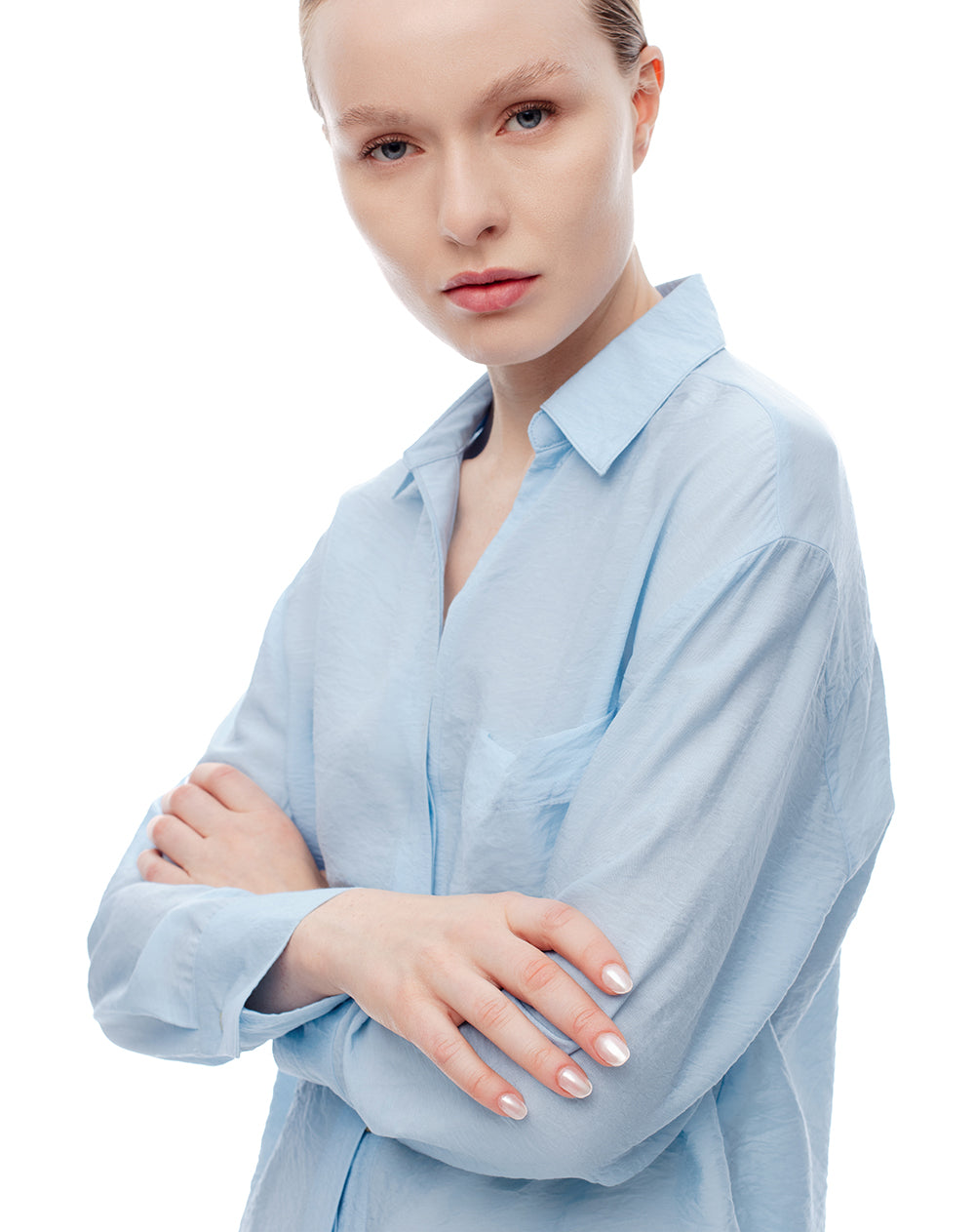 Camisa manga larga regular azul mujer