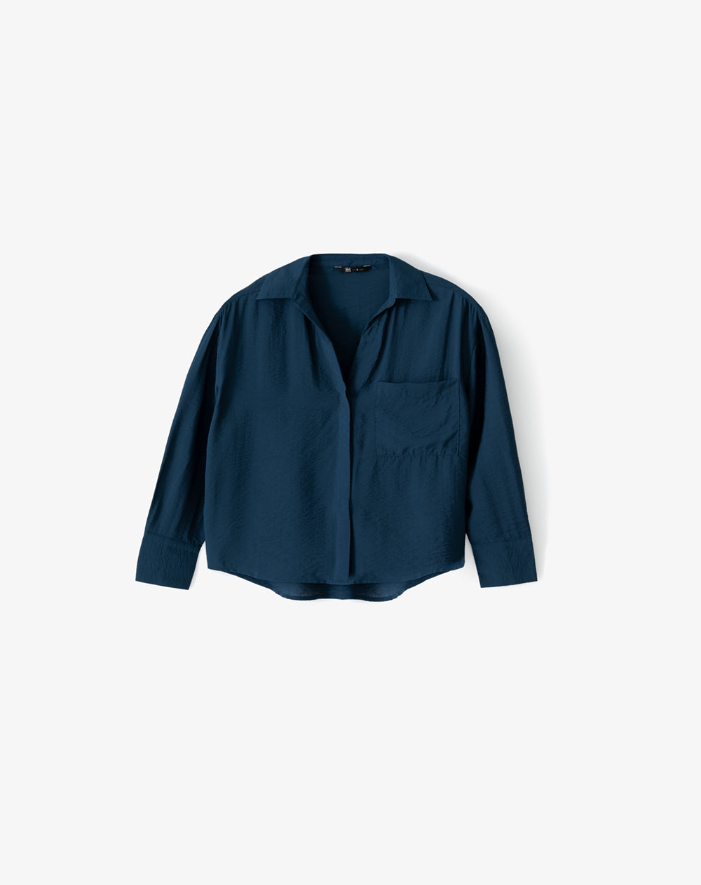 Camisa regular manga larga azul mujer