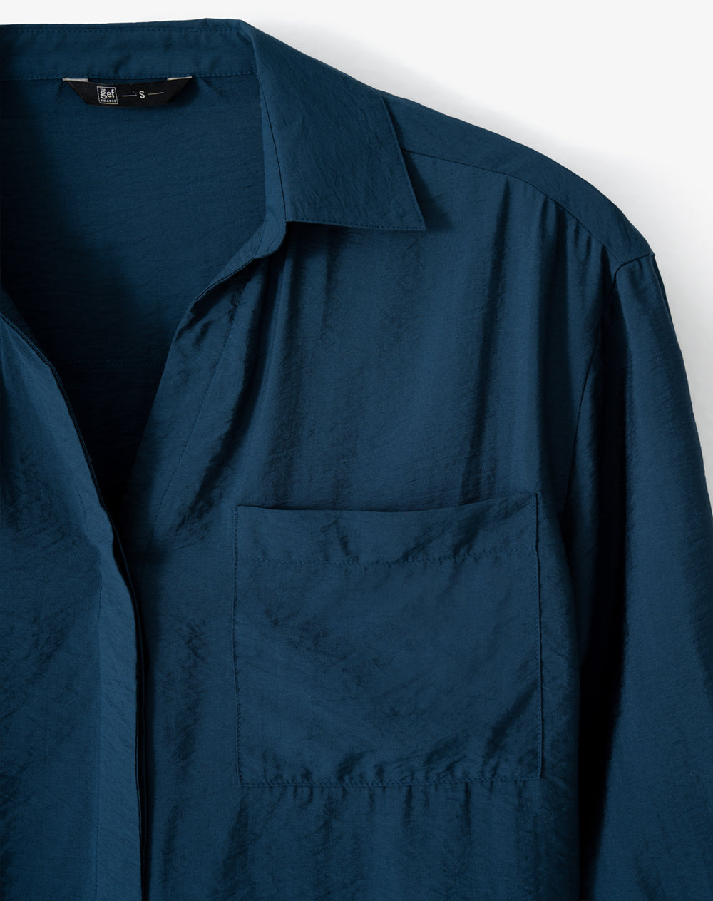 Camisa regular manga larga azul mujer