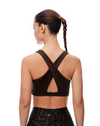 Top deportivo soporte medio microfibra café