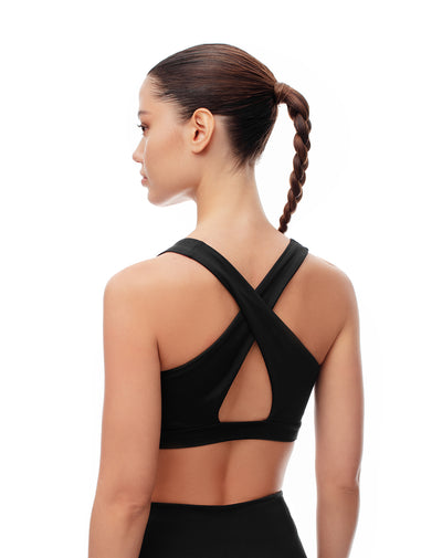 Top deportivo soporte medio microfibra negro mujer