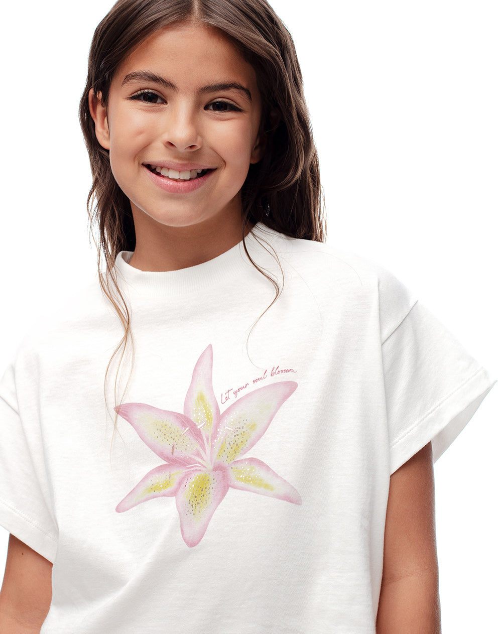Camiseta regular algodón blanca estampada niña