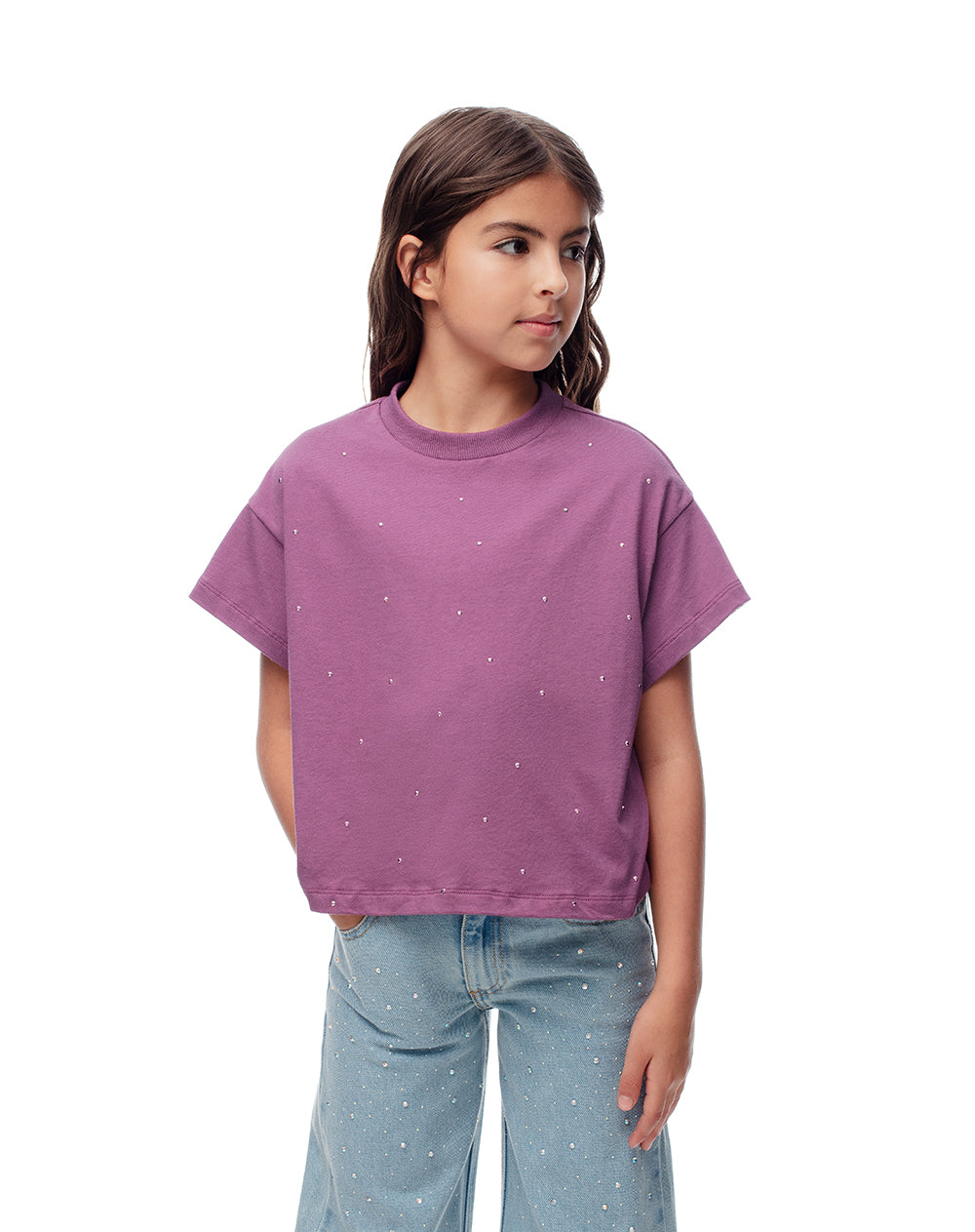 Camiseta regular algodón morada niña
