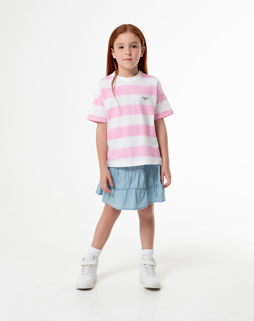 Camiseta Lendy regular fit manga corta rosada rayas