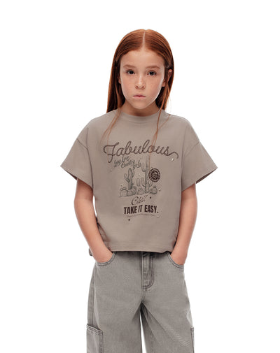 Camiseta relaxed fit manga corta taupe
