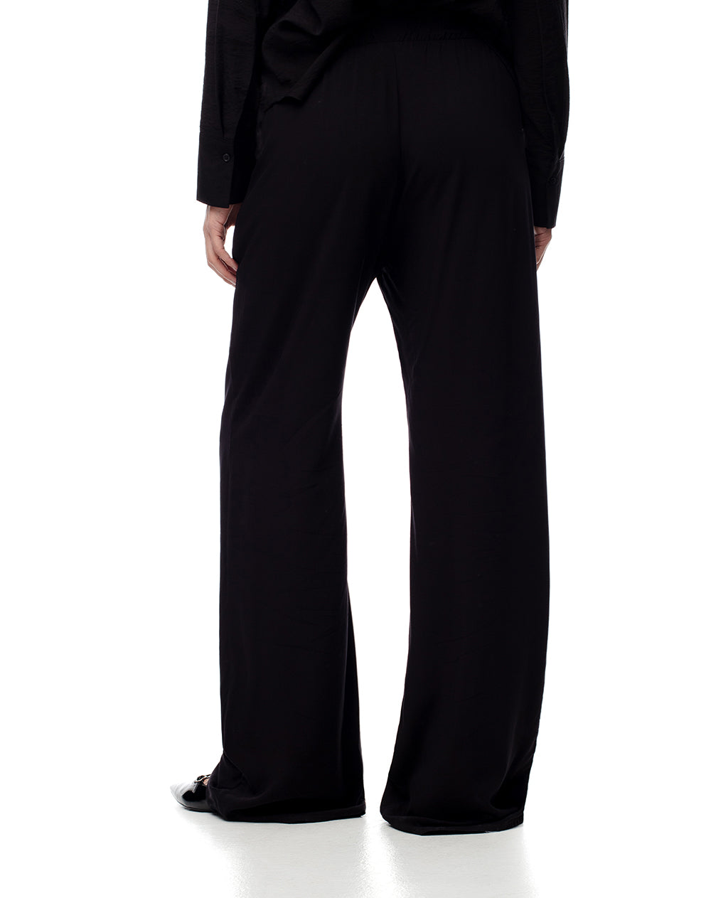 Pantalón wide leg tiro medio negro mujer