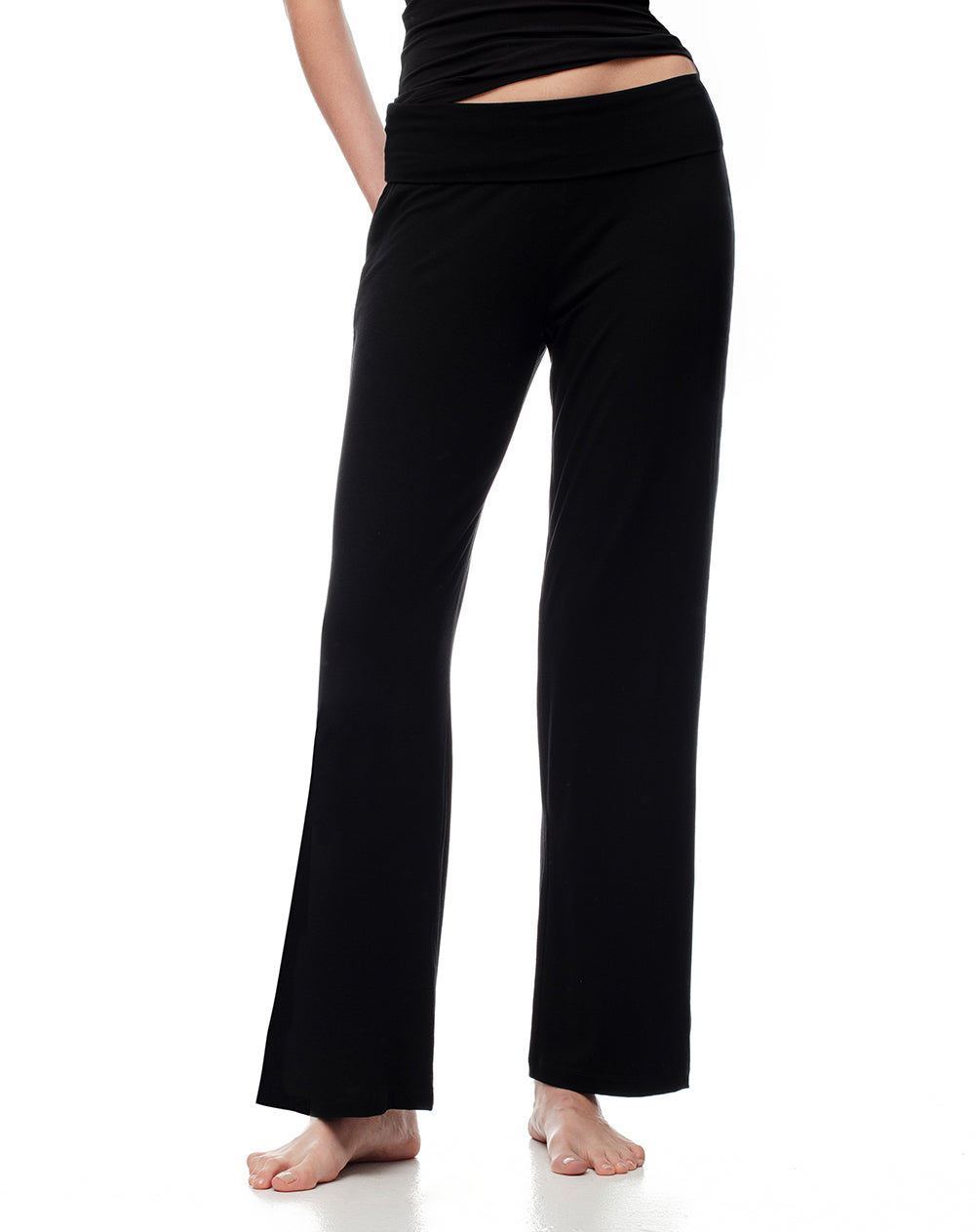 Pantalón wide leg tiro medio negro mujer
