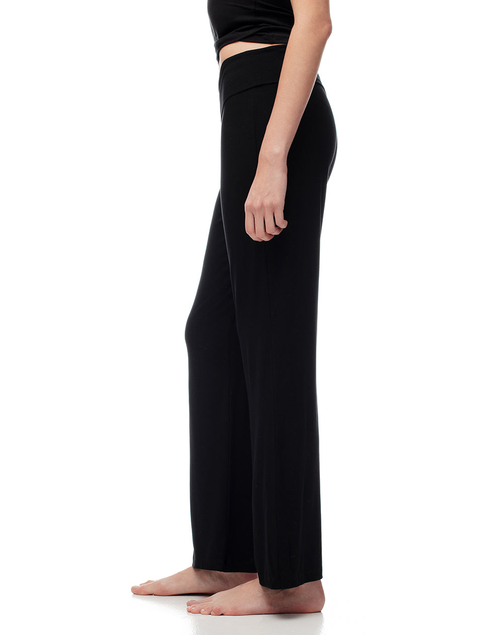 Pantalón wide leg tiro medio negro mujer