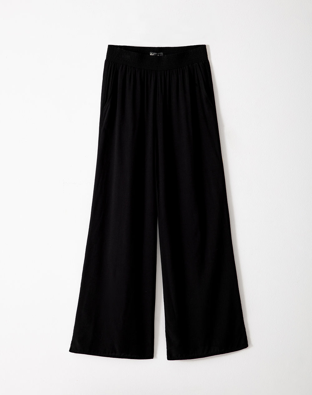 Pantalón palazzo tiro medio elástico en cintura negro para mujer